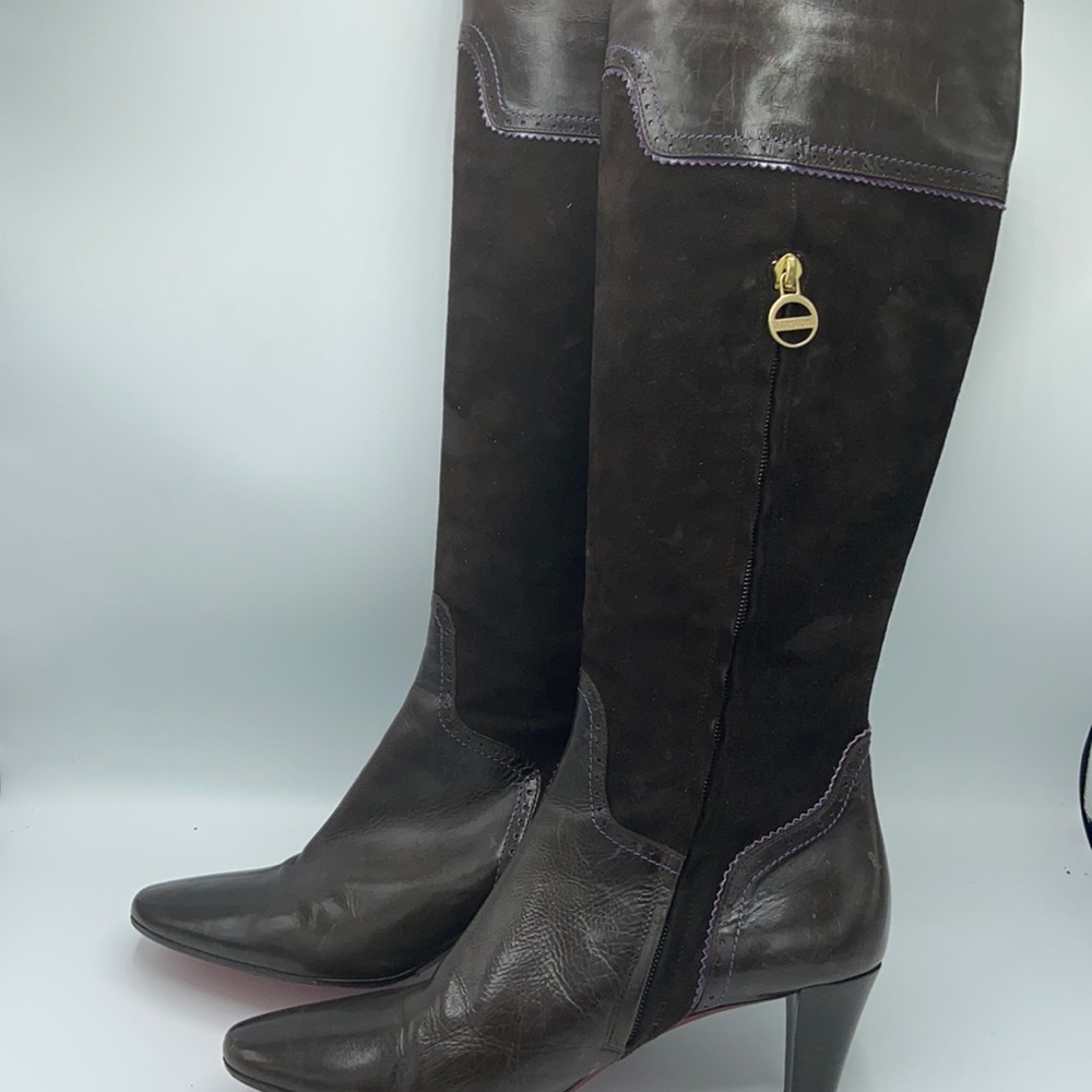 a.testoni leather and suede dress boot